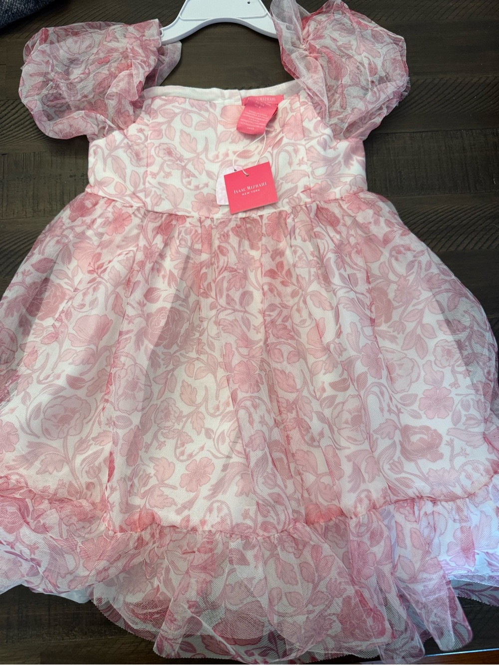 Isaac Mizrahi Pink Floral Puff-Sleeve Tulle Dress for Kids